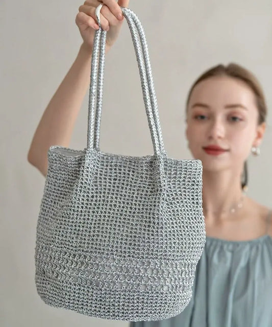 Metallic cord knit basket bag「Lunenta」 Color:Silver