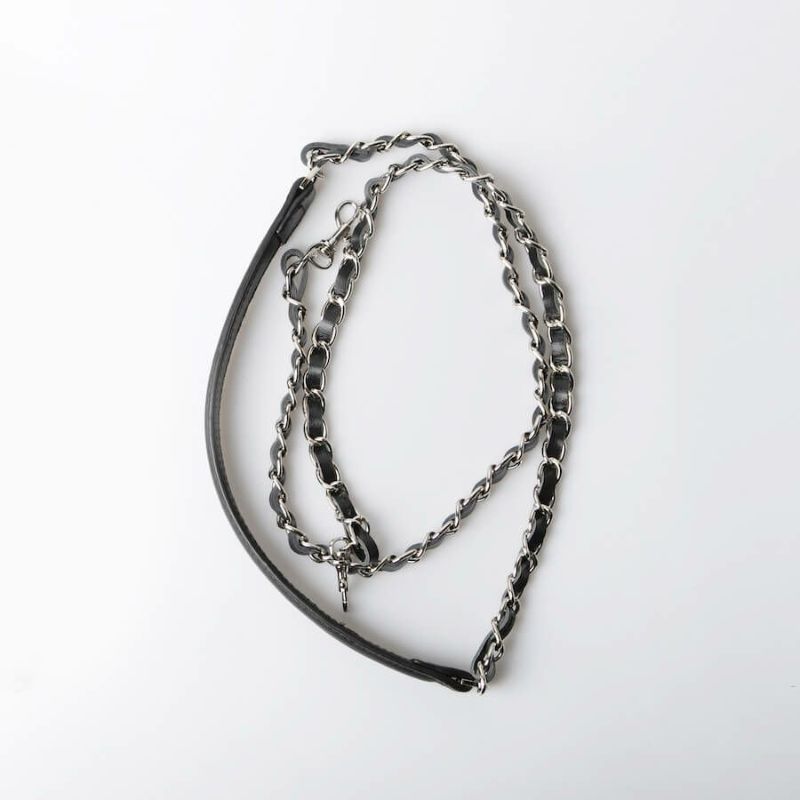 「Leather chain strap Long」 Color: Black(Silver-color hardware)