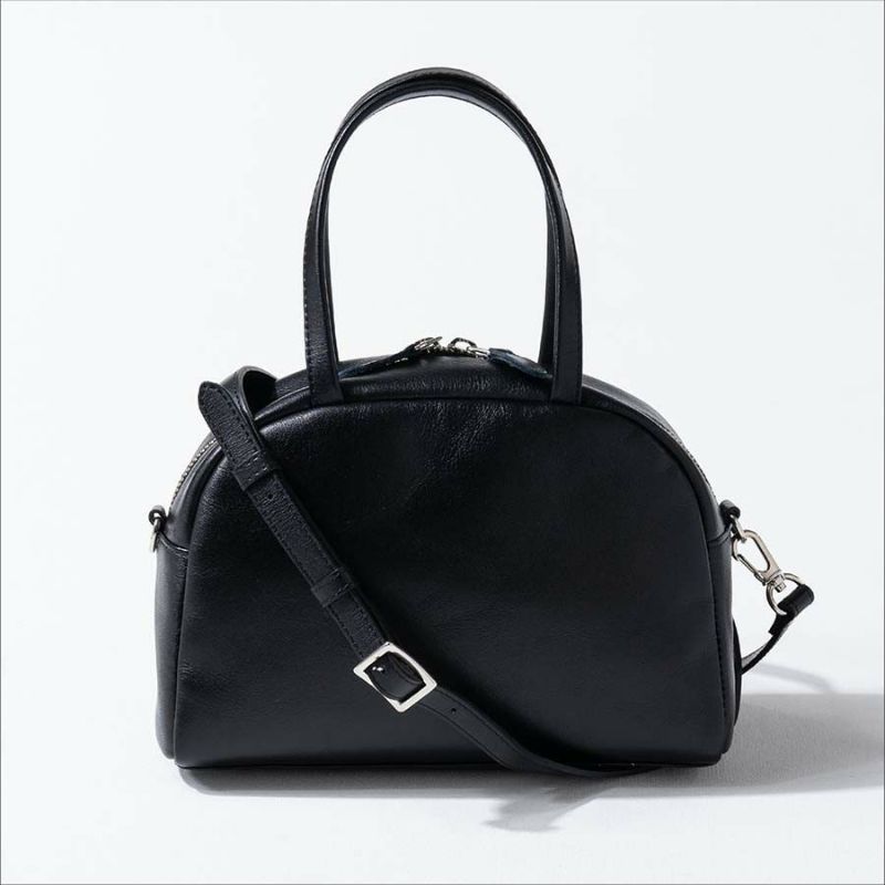Leather Mini boston bag Shoulder bag 「Emmel」 Color: Black