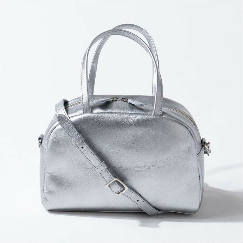 Leather Mini boston bag Shoulder bag 「Emmel」 Color: Silver