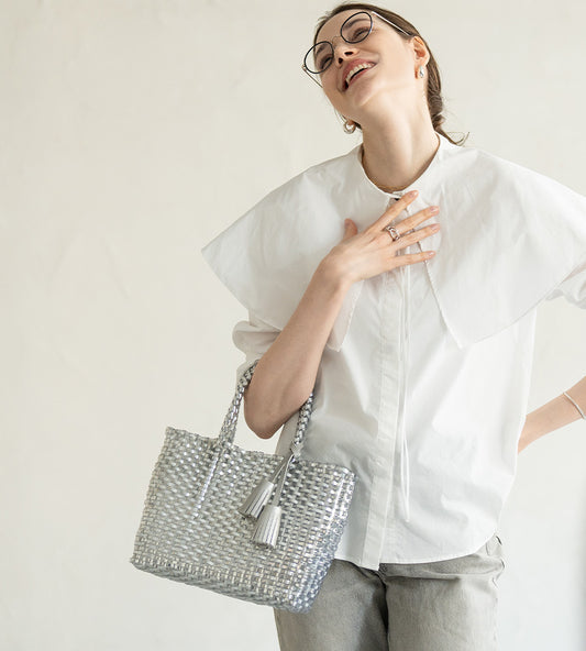 Tote bag Basket bag「Glea」 Color: Silver