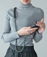 「Leather chain strap Long」 Color: Black(Silver-color hardware)