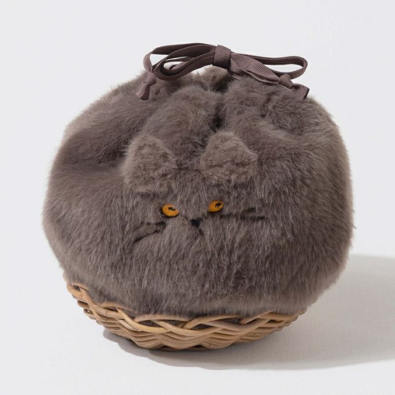 Cat motif fur shoulder bag "Minetpanifur" Color: Mocha