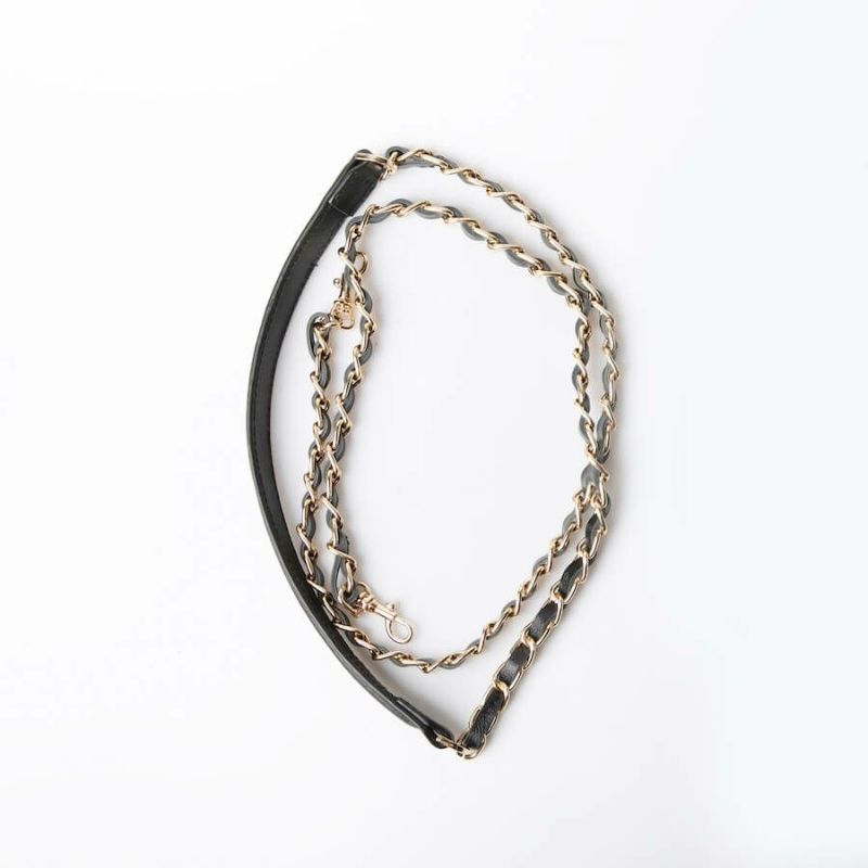 「Leather chain strap Long」 Color: Black(Gold-color hardware)