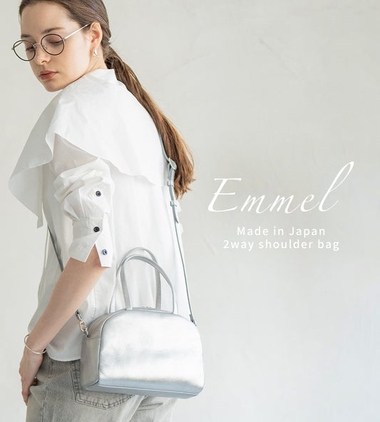 Leather Mini boston bag Shoulder bag 「Emmel」 Color: Silver