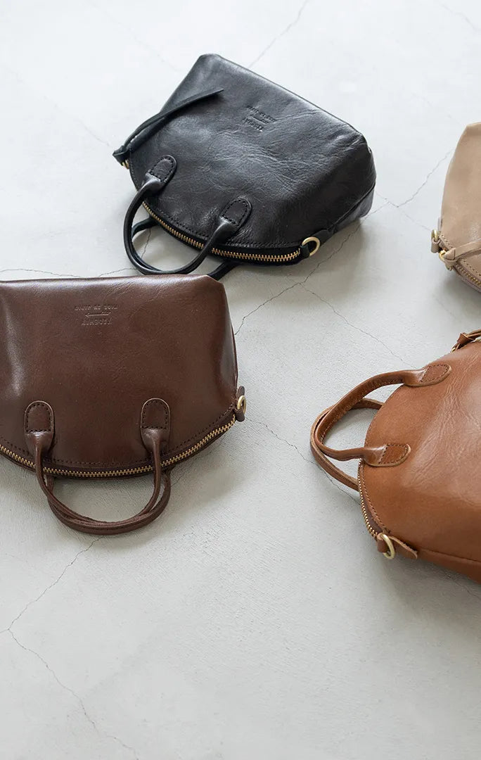 Bag "Light leather boston mini" Color:Black,Camel,Sand greige,Chocolate brown