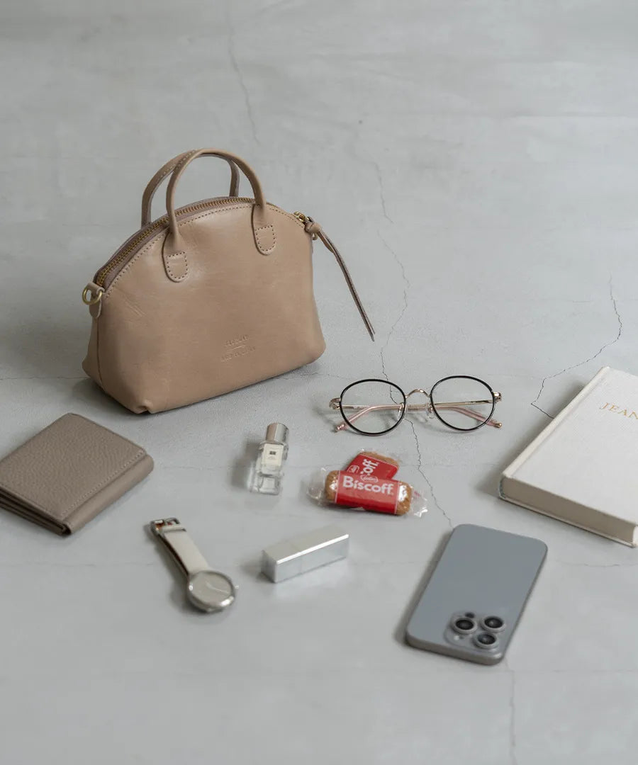 Bag "Light leather boston mini" storage Color:Sand greige