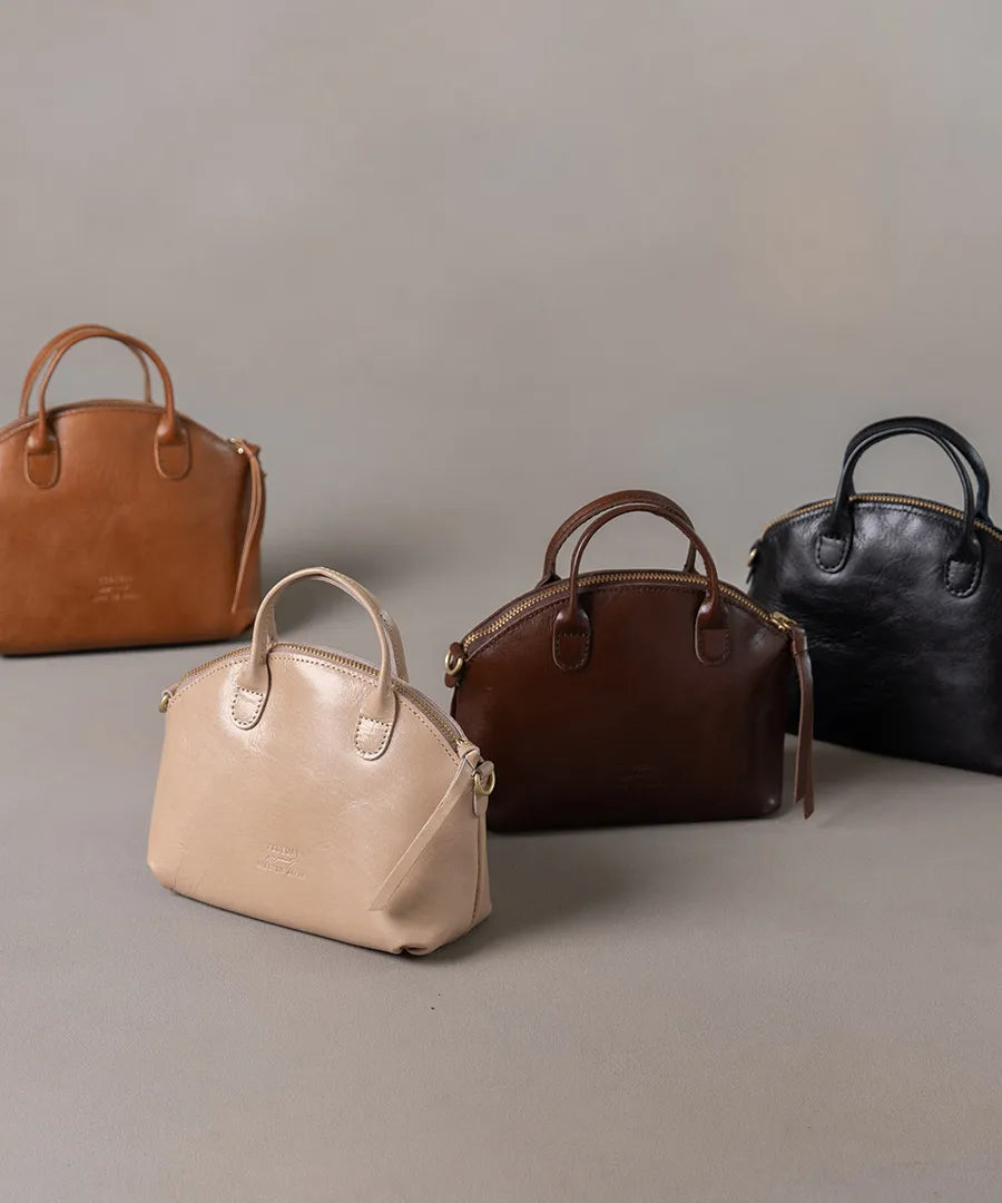 Bag "Light leather boston mini" Color:Black,Camel,Sand greige,Chocolate brown