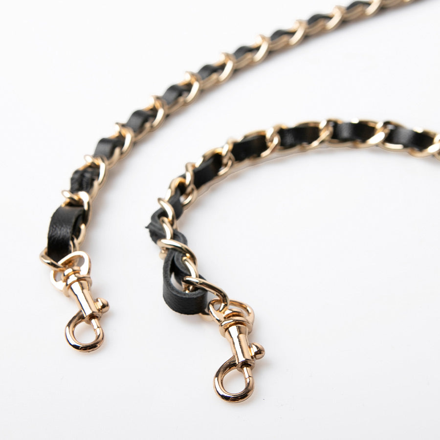 「Leather chain strap Long」 Color: Black(Gold-color hardware)
