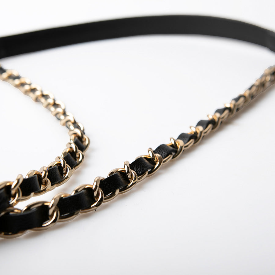 「Leather chain strap Short」 Color: Black(Gold-color hardware)