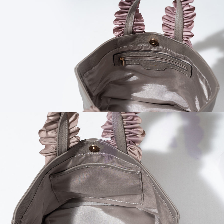 Hand bag "Frillka" inside pockets. Color:Gray x Ash pink