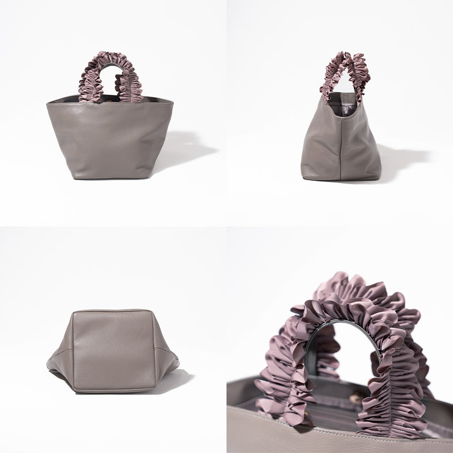 Hand bag "Frillka" detail. Color:Gray x Ash pink