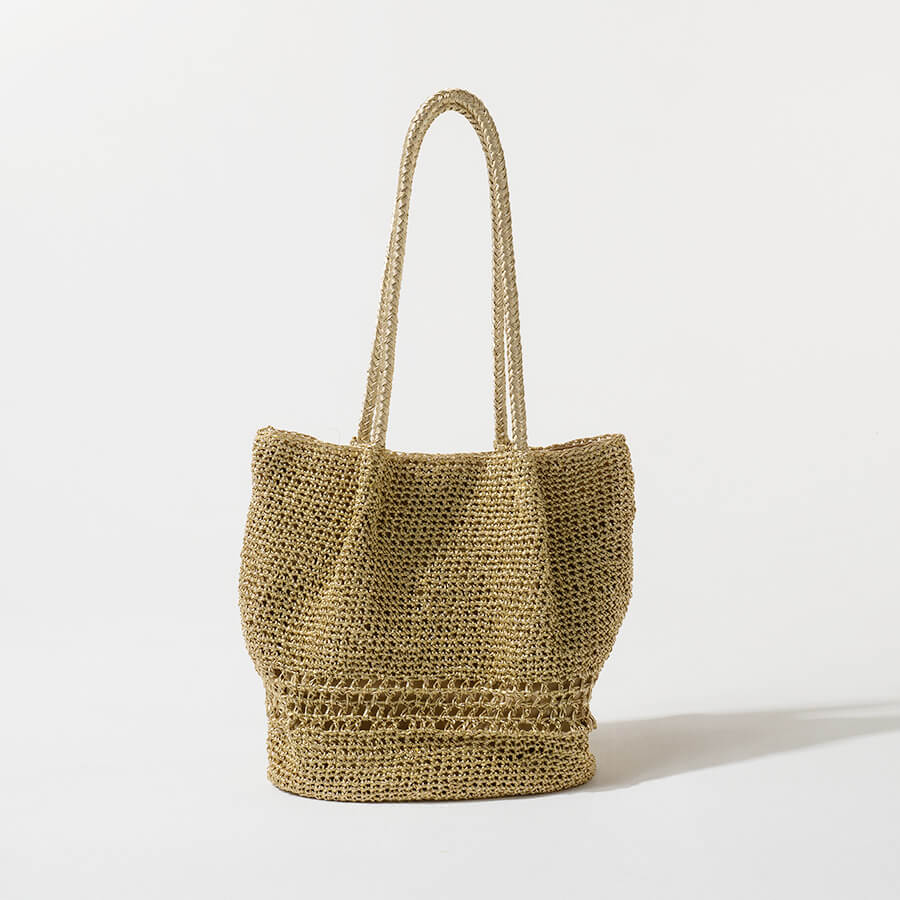 Metallic cord knit basket bag「Lunenta」 Color: Gold