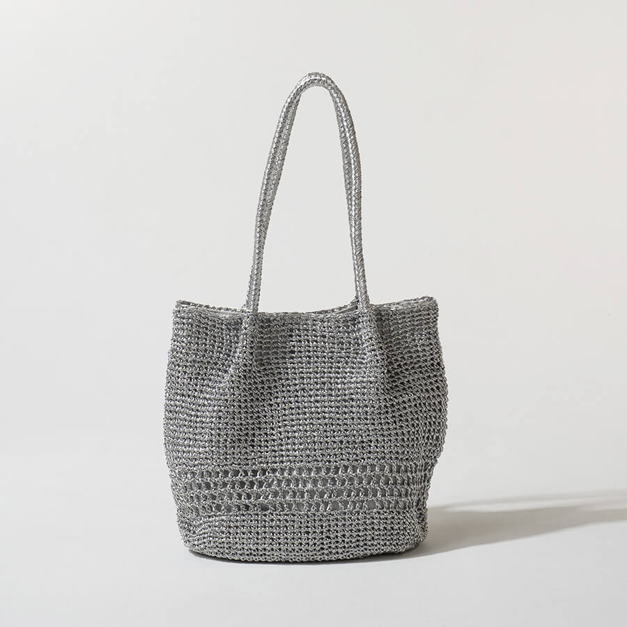 Metallic cord knit basket bag「Lunenta」 Color: Silver