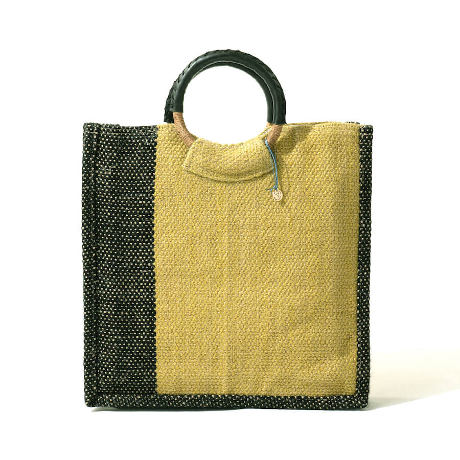Fair trade linen tote bag 「Madul」 Color: Yellow x Black