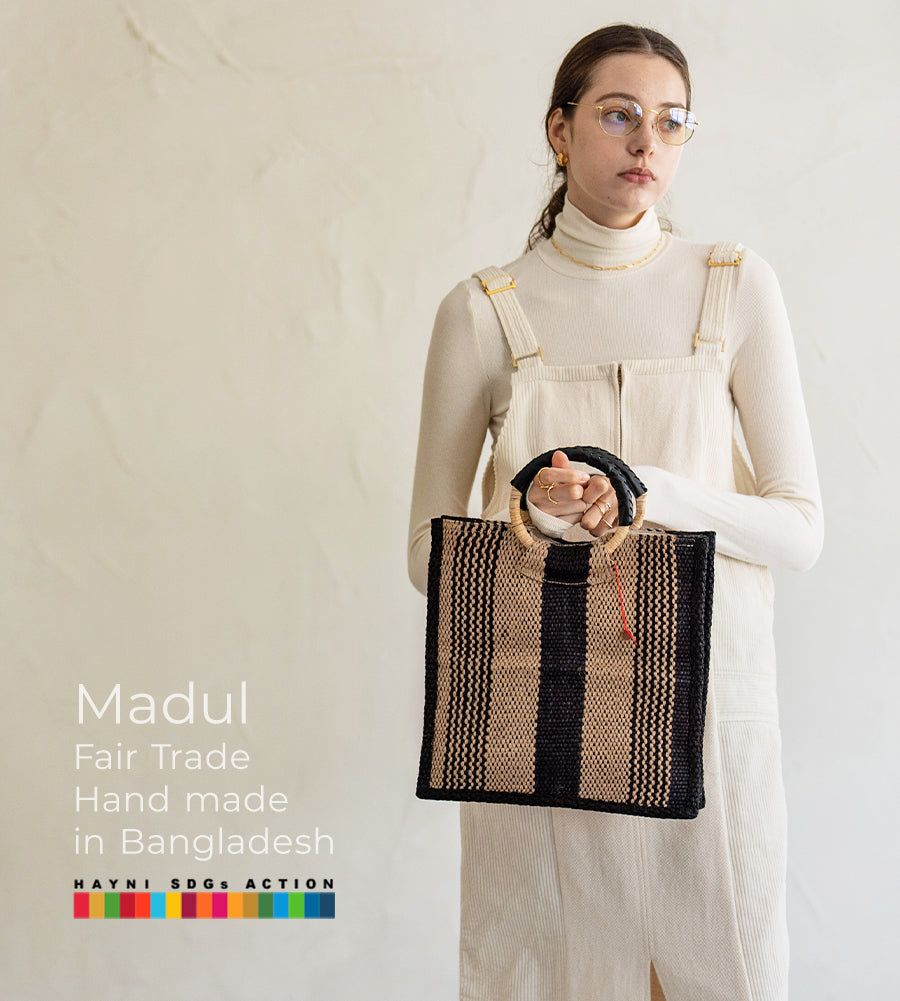 Fair trade linen tote bag 「Madul」 Color: Black