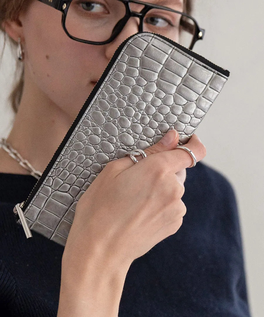 POMTATA L-zip long wallet (Crocodile embossed)