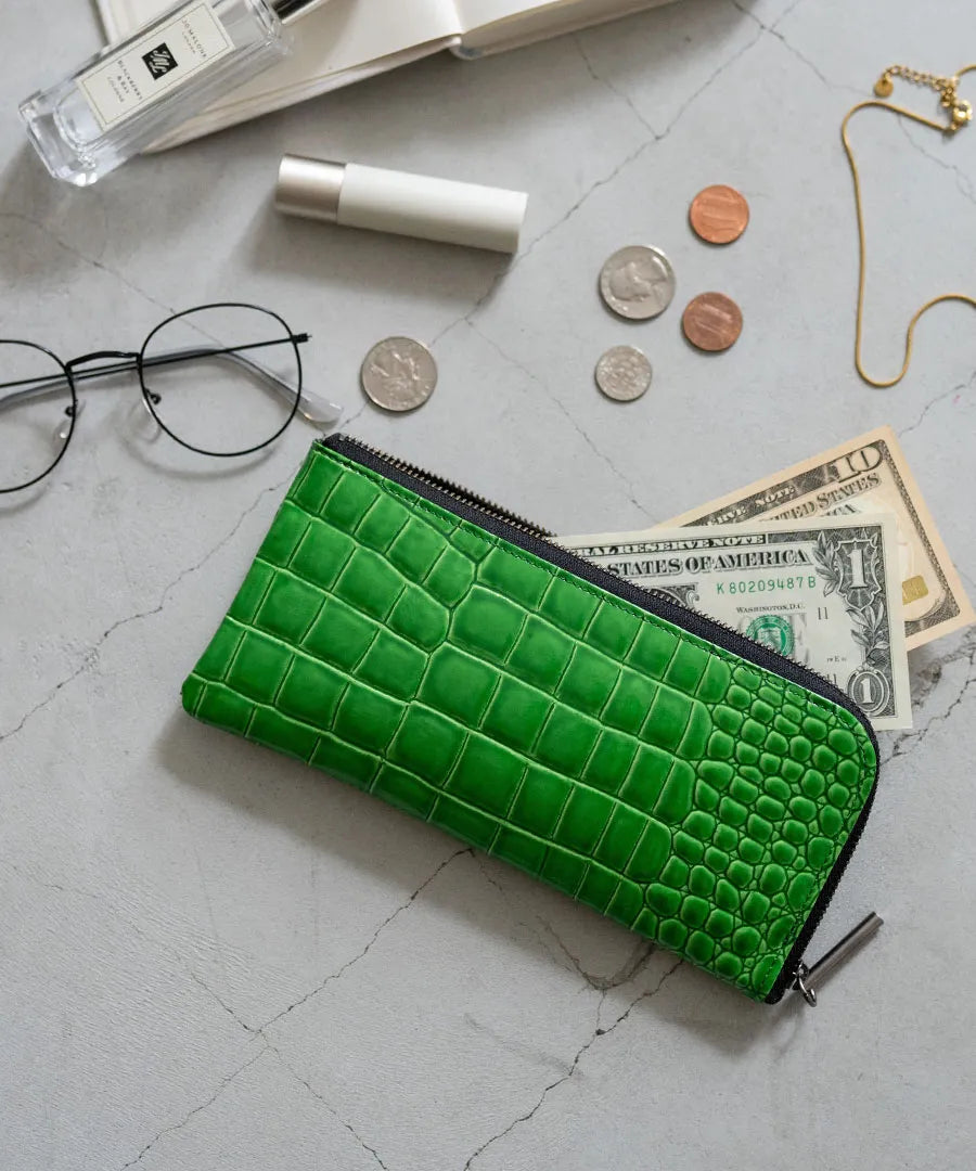 POMTATA L-zip long wallet (Crocodile embossed)