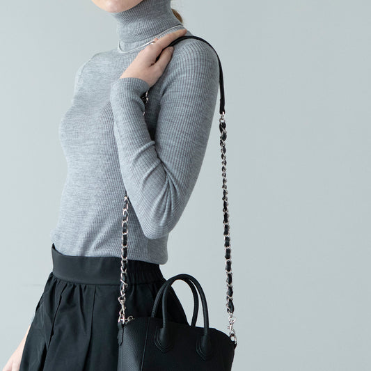 「Leather chain strap Short」 Color: Black(Silver-color hardware)