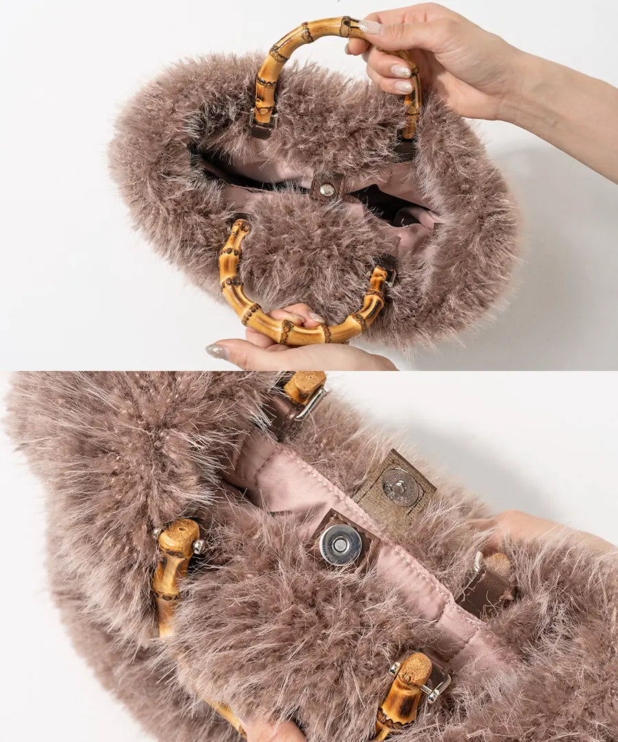 Fur bamboo tote bag "Sufy" is magnet closure.