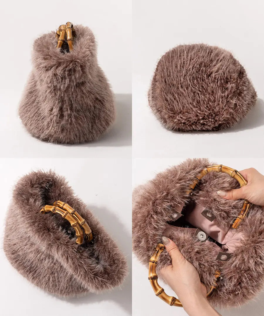 Fur bamboo tote bag "Sufy" detail.
