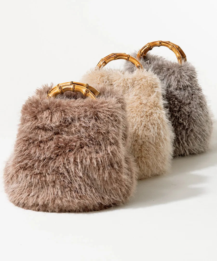 Fur bamboo tote bag "Sufy". Color:Mocha,Beige,Gray