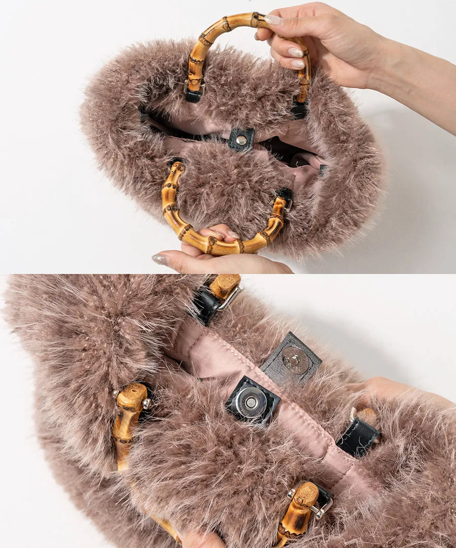 Fur bamboo tote bag "Sufy" is magnet closure.