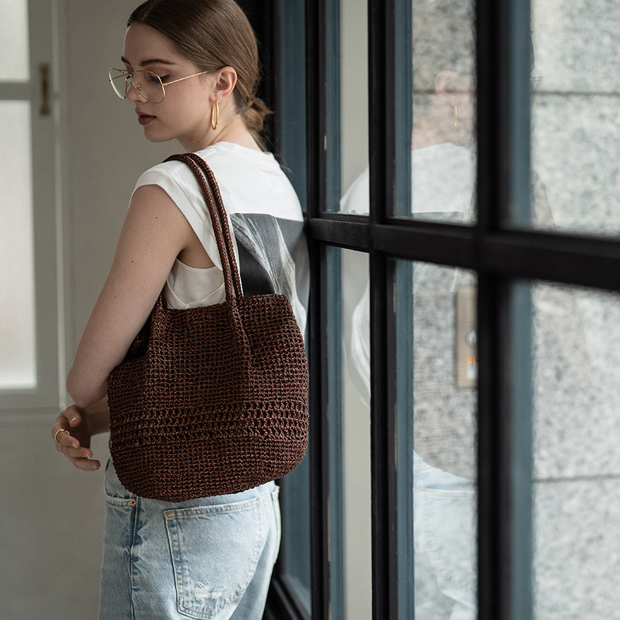 Metallic cord knit basket bag「Lunenta」 Color: Brown