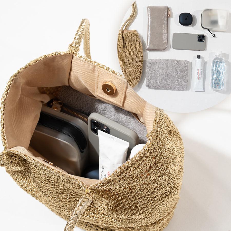 Metallic cord knit basket bag「Lunenta」 Storage